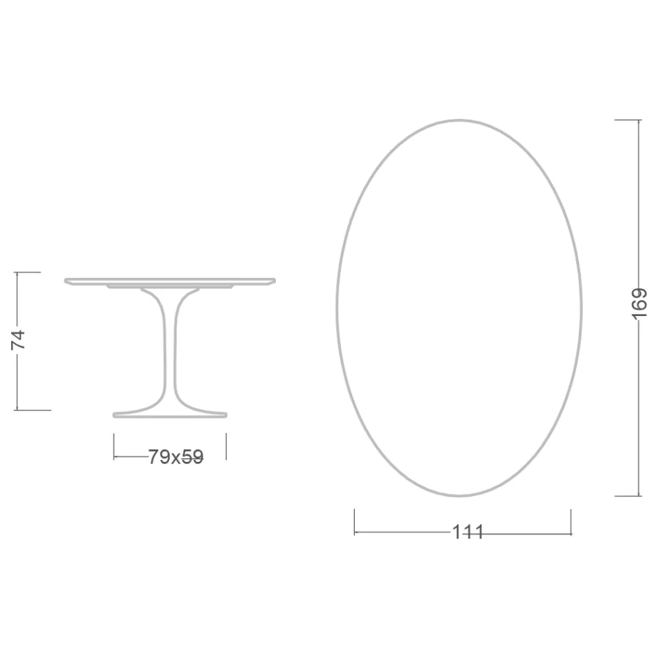 Eero Saarinen H 74 Oval Tulip Table in White Liquid Laminate Made in Italy - Scarlet Viadurini