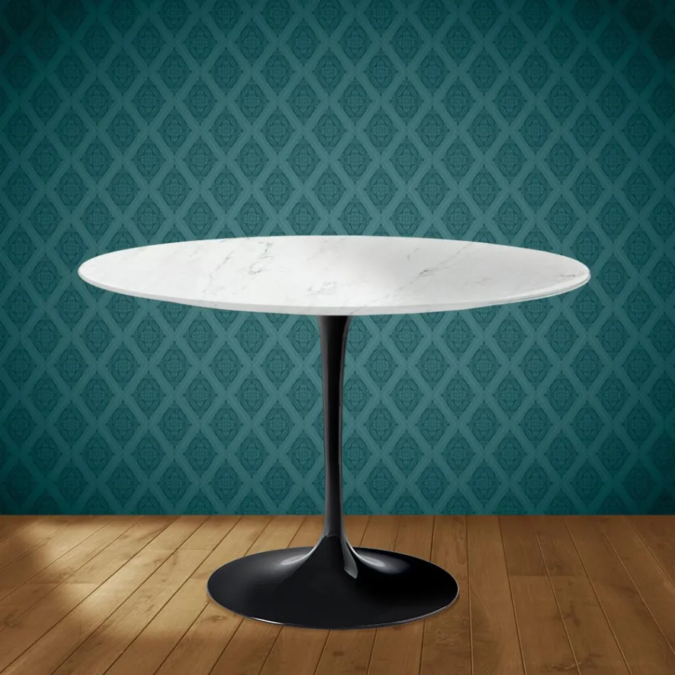 Eero Saarinen Tulip Table H 74 Round in Salina Ceramic Made in Italy - Scarlet Viadurini