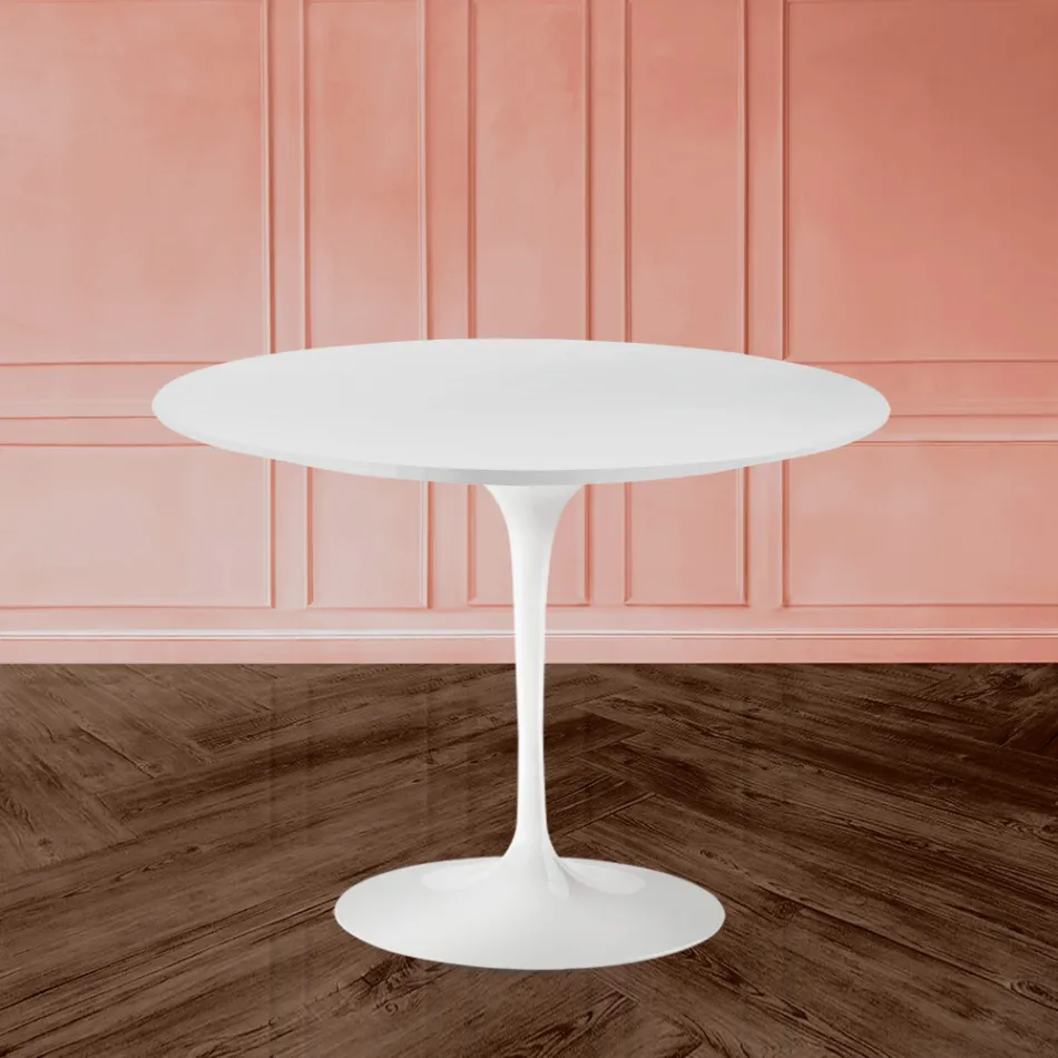 Tulip Table Eero Sarinen H 73 with White Liquid Laminate Top Made in Italy - Scarlet Viadurini