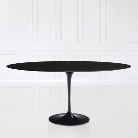 Tulip Table Eero Sarinen H 73 Oval Extendable in Black Liquid Laminate - Scarlet Viadurini