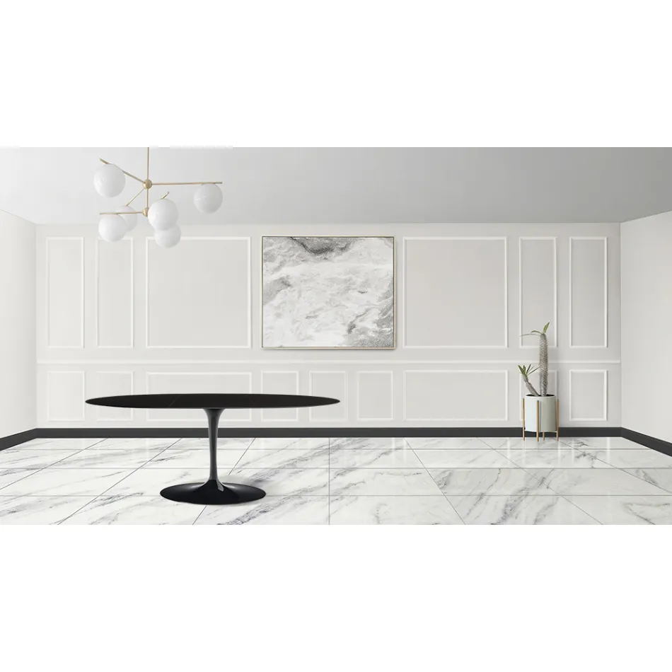 Tulip Table Eero Sarinen H 73 Oval Extendable in Black Liquid Laminate - Scarlet Viadurini