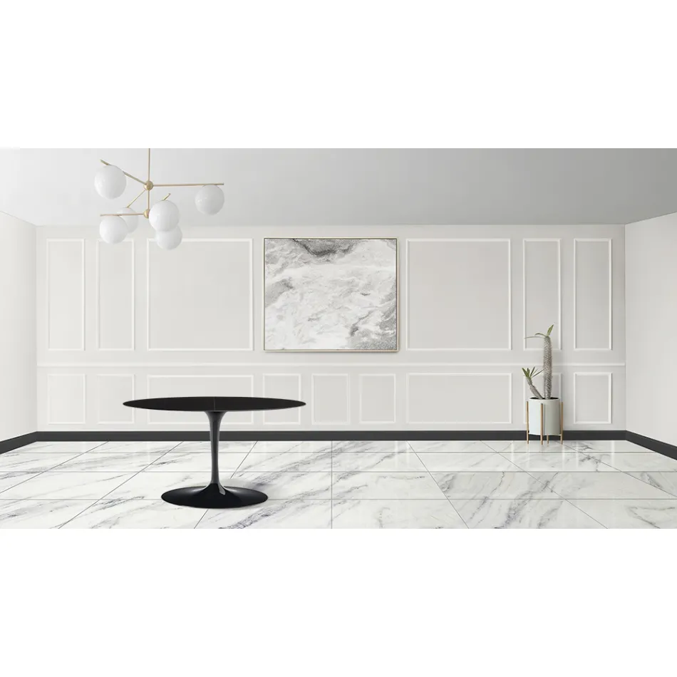 Tulip Table Eero Sarinen H 73 Oval Extendable in Black Liquid Laminate - Scarlet Viadurini