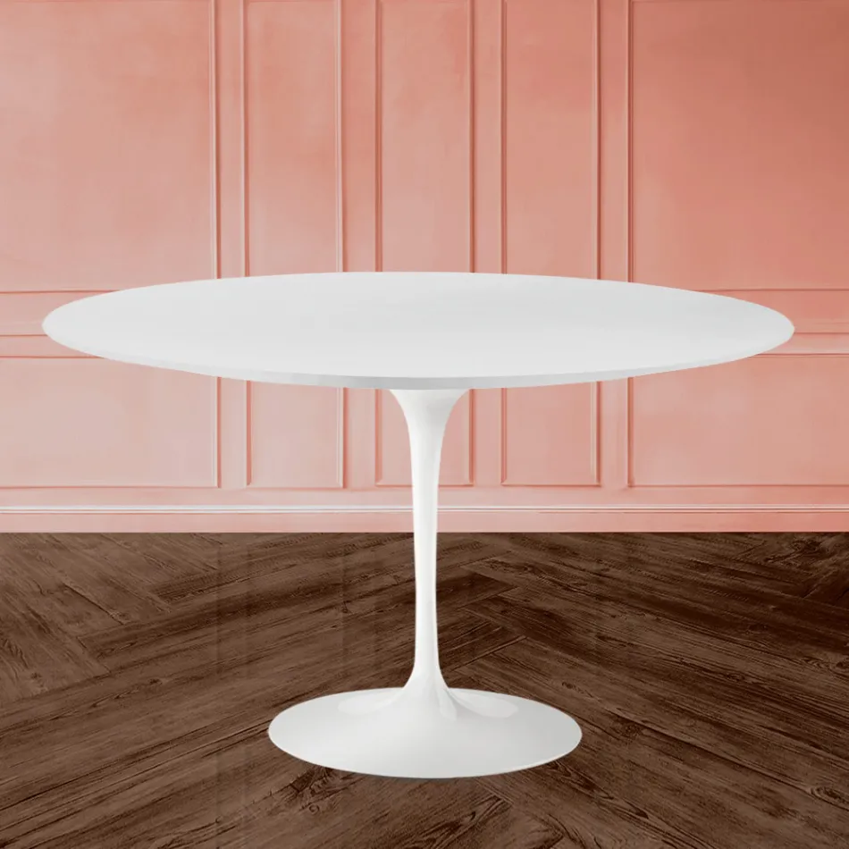Tulip Table Eero Sarinen H 73 Oval in White Liquid Laminate Made in Italy - Scarlet Viadurini