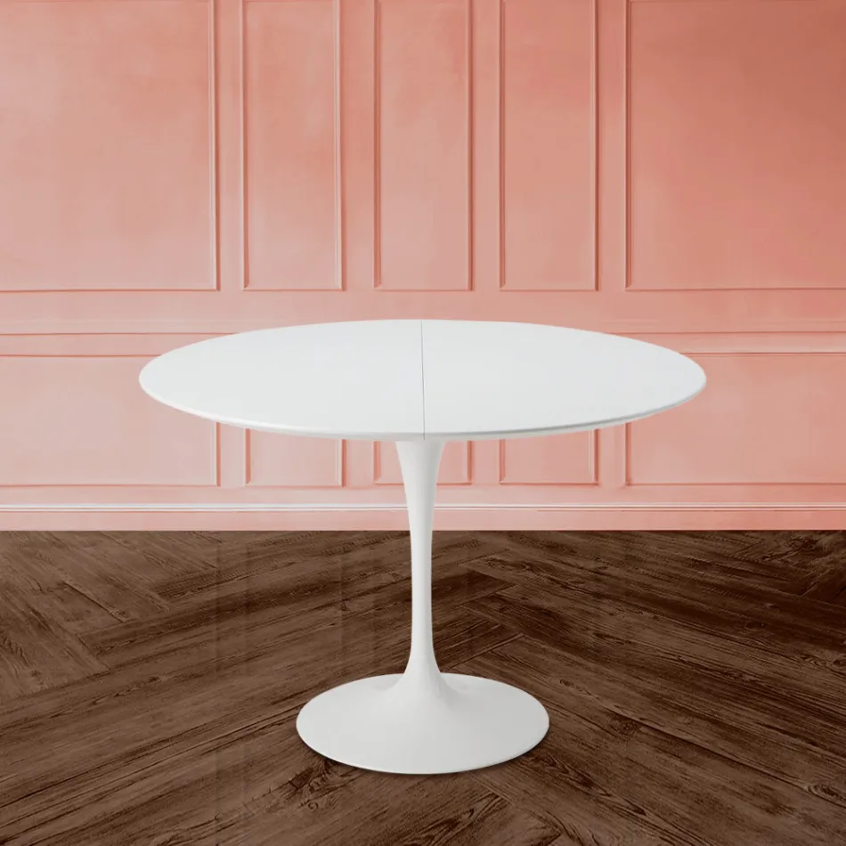 Tulip Table Saarinen H 73 Extendable in White Liquid Laminate Made in Italy - Scarlet Viadurini