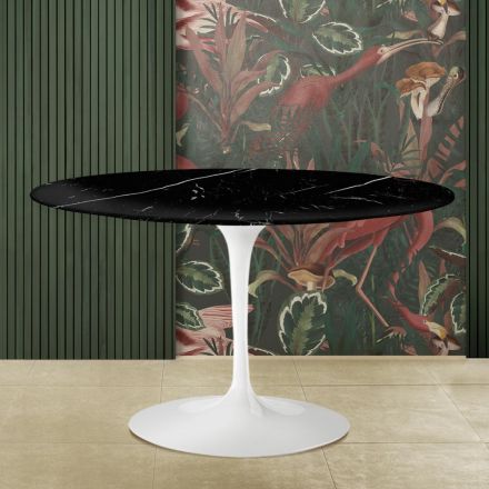 Tulip Table Saarinen H 73 with Round Top in Black Marquinia Marble Made in Italy - Scarlet Viadurini
