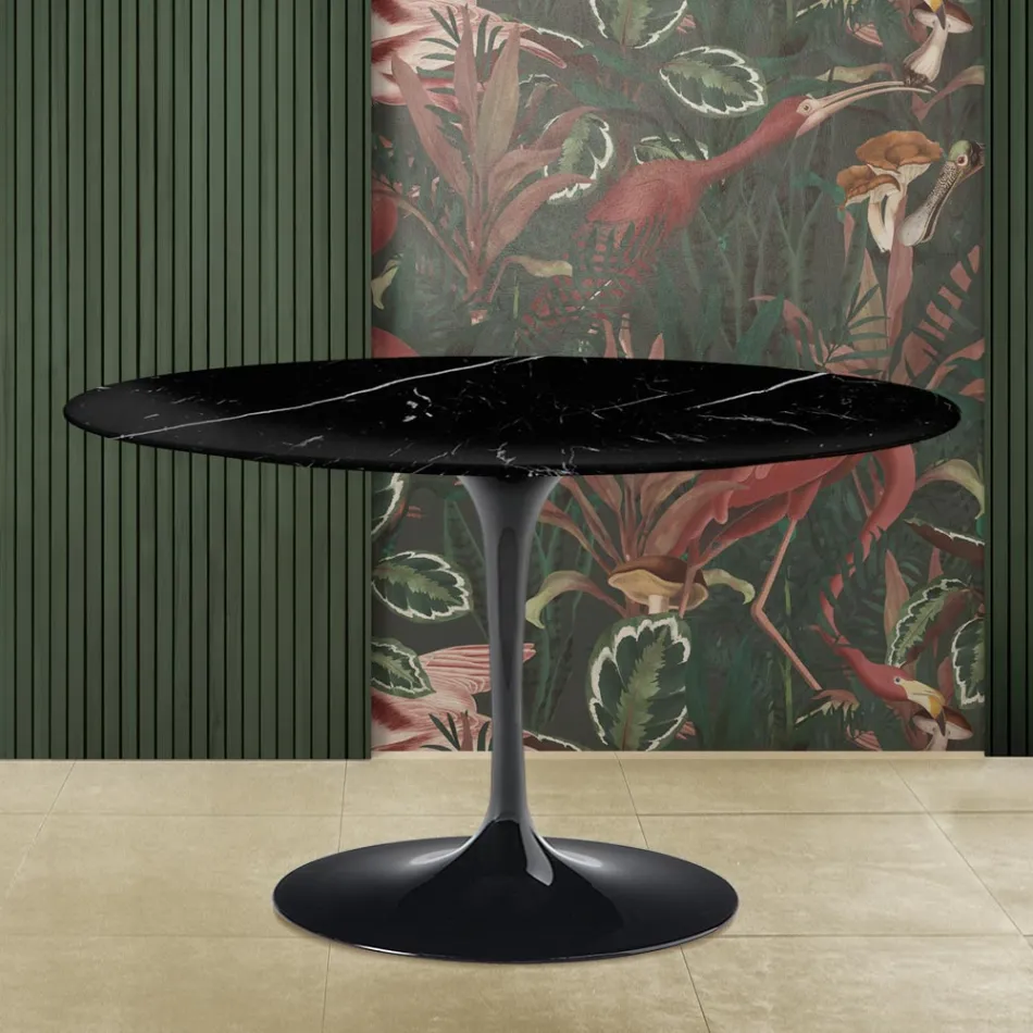 Saarinen Tulip Table H 73 with Round Top in Black Marquinia Marble Made in Italy - Scarlet Viadurini