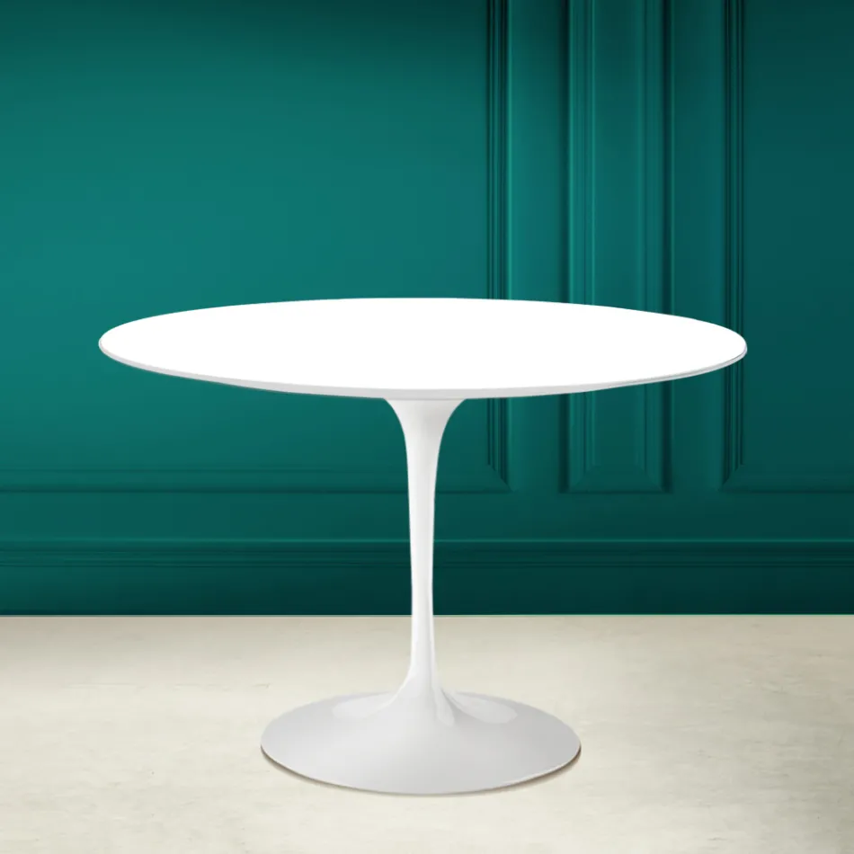 Tulip Table Saarinen H 73 Round in Ceramic Absolute White Made in Italy - Scarlet Viadurini