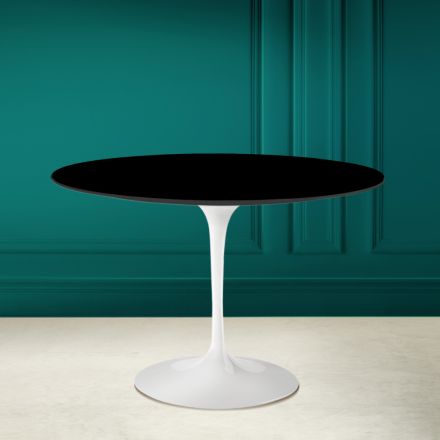 Tulip Table Saarinen H 73 Round in Absolute Black Ceramic Made in Italy - Scarlet Viadurini