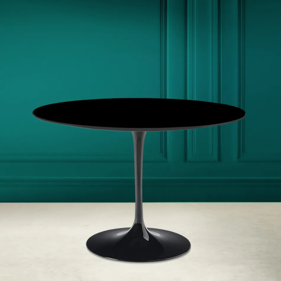 Tulip Table Saarinen H 73 Round in Absolute Black Ceramic Made in Italy - Scarlet Viadurini