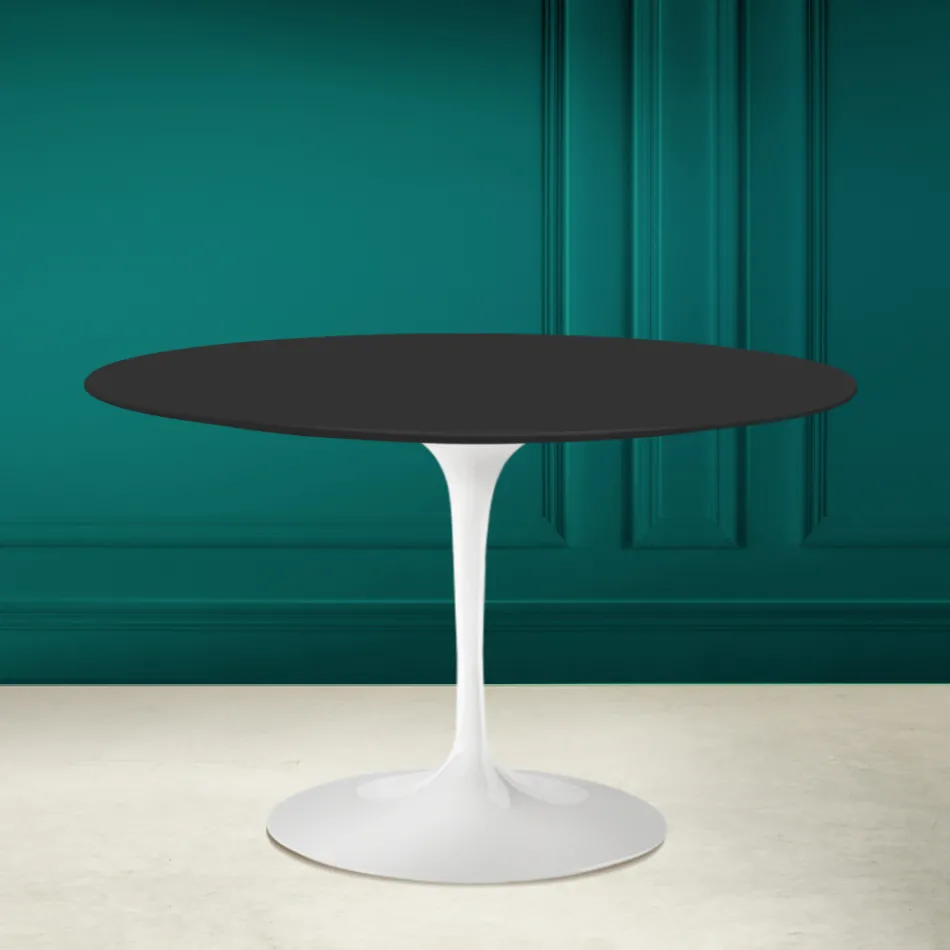 Tulip Table Saarinen H 73 Round in Black Ceramic Soft Made in Italy - Scarlet Viadurini