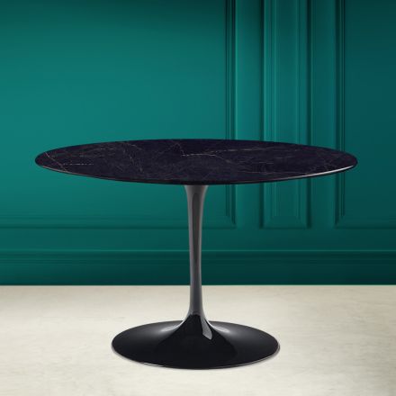 Tulip Table Saarinen H 73 Round Ceramic Noir Laurent Made in Italy - Scarlet Viadurini