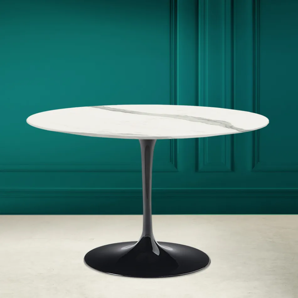 Tulip Table Saarinen H 73 Round in Statuary Ceramic Full Vein Made in Italy - Scarlet Viadurini