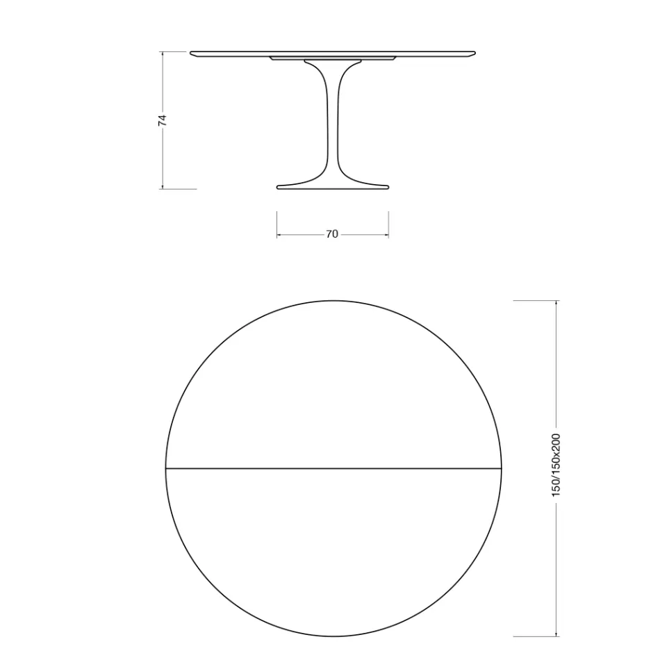 Saarinen Tulip Table H 74 Extendable in Black Liquid Laminate Made in Italy - Scarlet Viadurini