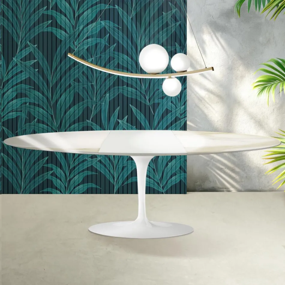 Saarinen Tulip Table H 74 cm Extendable in Florim Calacatta Gold Gloss Ceramic - Scarlet Viadurini