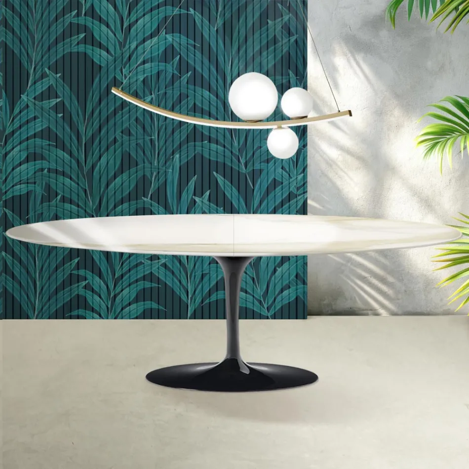 Saarinen Tulip Table H 74 cm Extendable in Florim Calacatta Gold Gloss Ceramic - Scarlet Viadurini