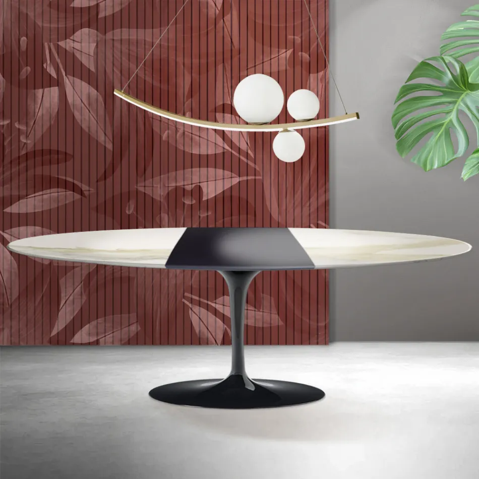 Saarinen Tulip Table H 74 cm Extendable in Florim Calacatta Gold Matt Ceramic - Scarlet Viadurini