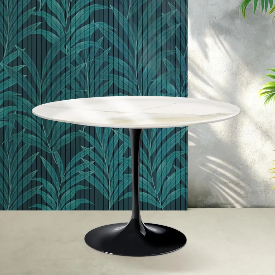 Saarinen Tulip Table H 74 cm in Florim Calacatta Gold Gloss Ceramic - Scarlet Viadurini