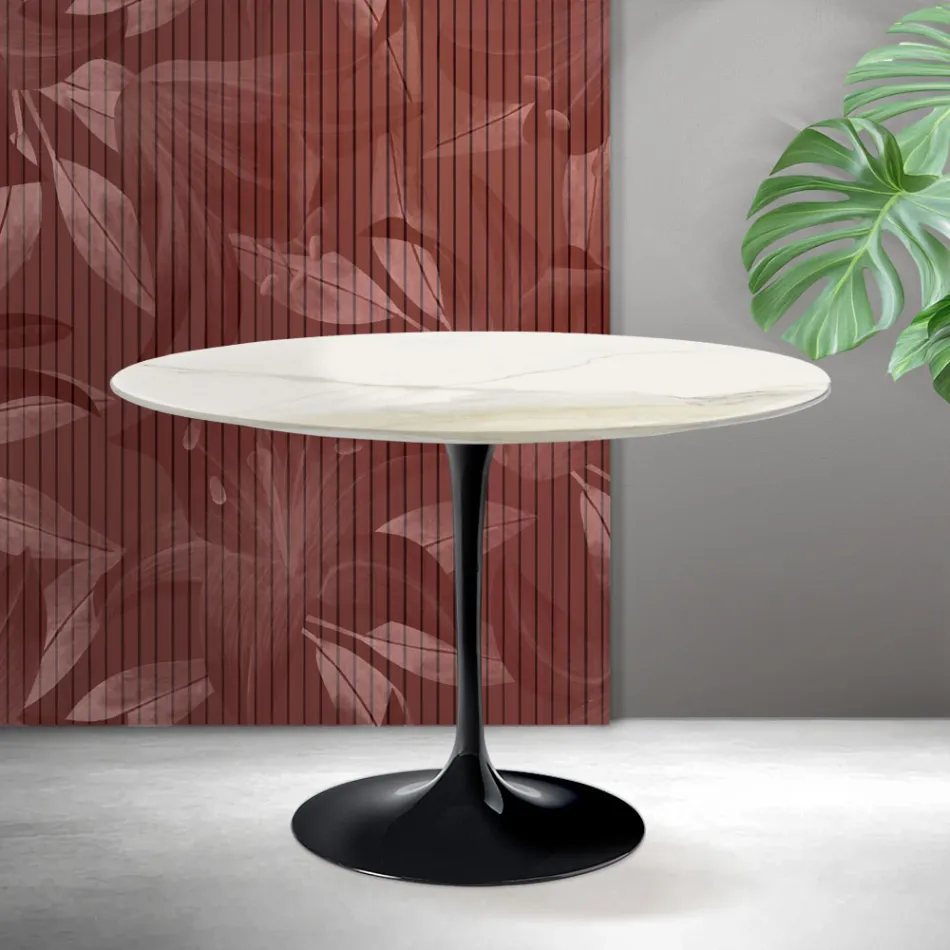 Saarinen Tulip Table H 74 cm in Florim Calacatta Gold Matt Ceramic - Scarlet Viadurini