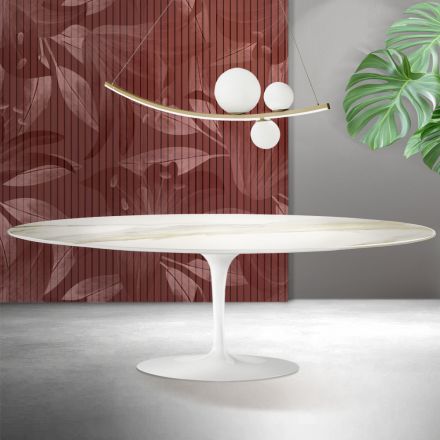 Saarinen Tulip Table H 74 cm in Florim Calacatta Gold Matt Ceramic - Scarlet Viadurini