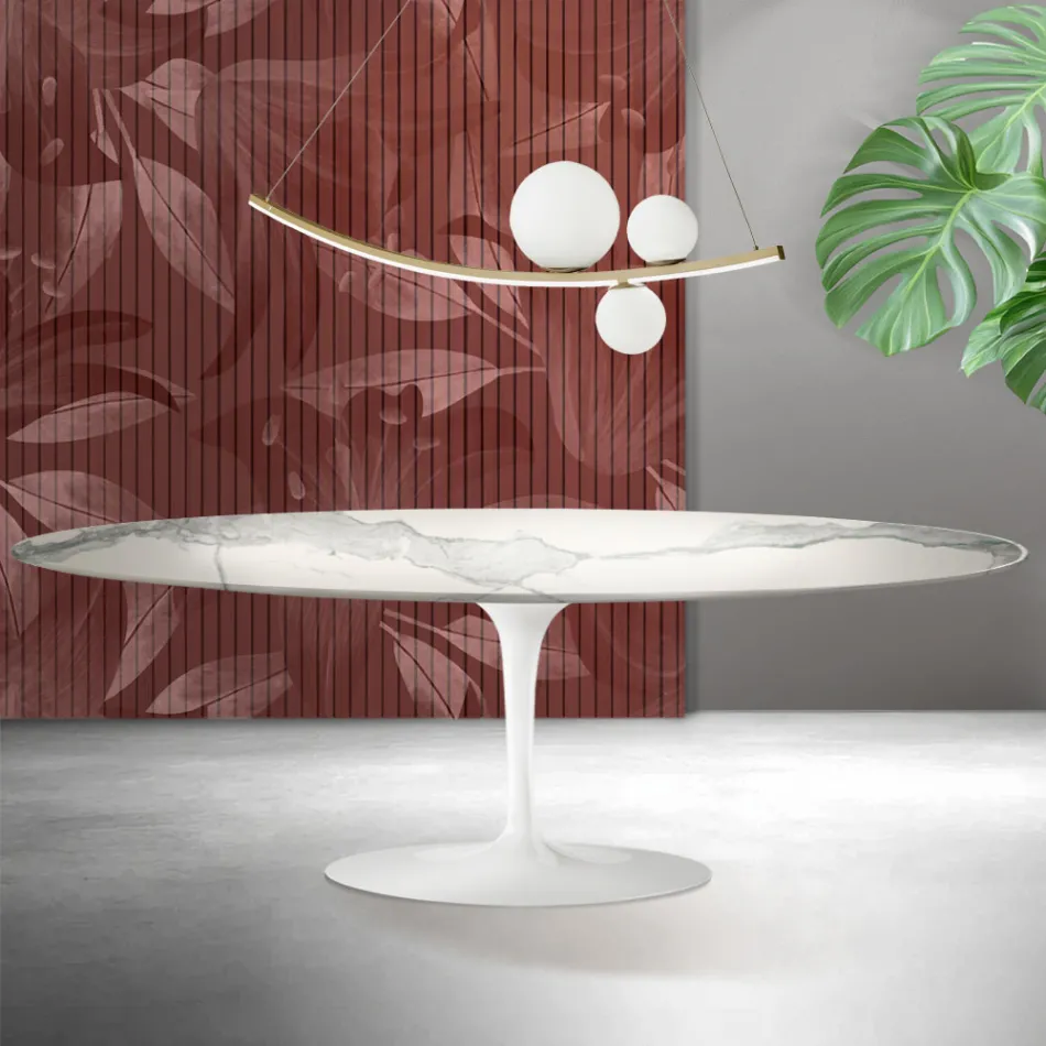 Saarinen Tulip Table H 74 cm in Matt Florim Statuario Ceramica - Scarlet Viadurini