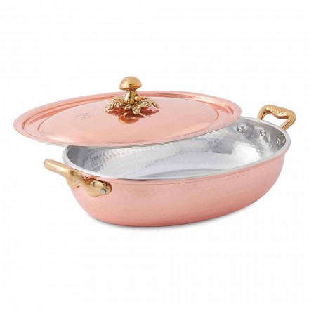 Hand Tinned Copper Oval Design Pan with Lid 31x22 cm - Mariachiara Viadurini