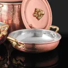 Round Design Tinned Copper Pan with Lid 24 cm - Mariastella Viadurini