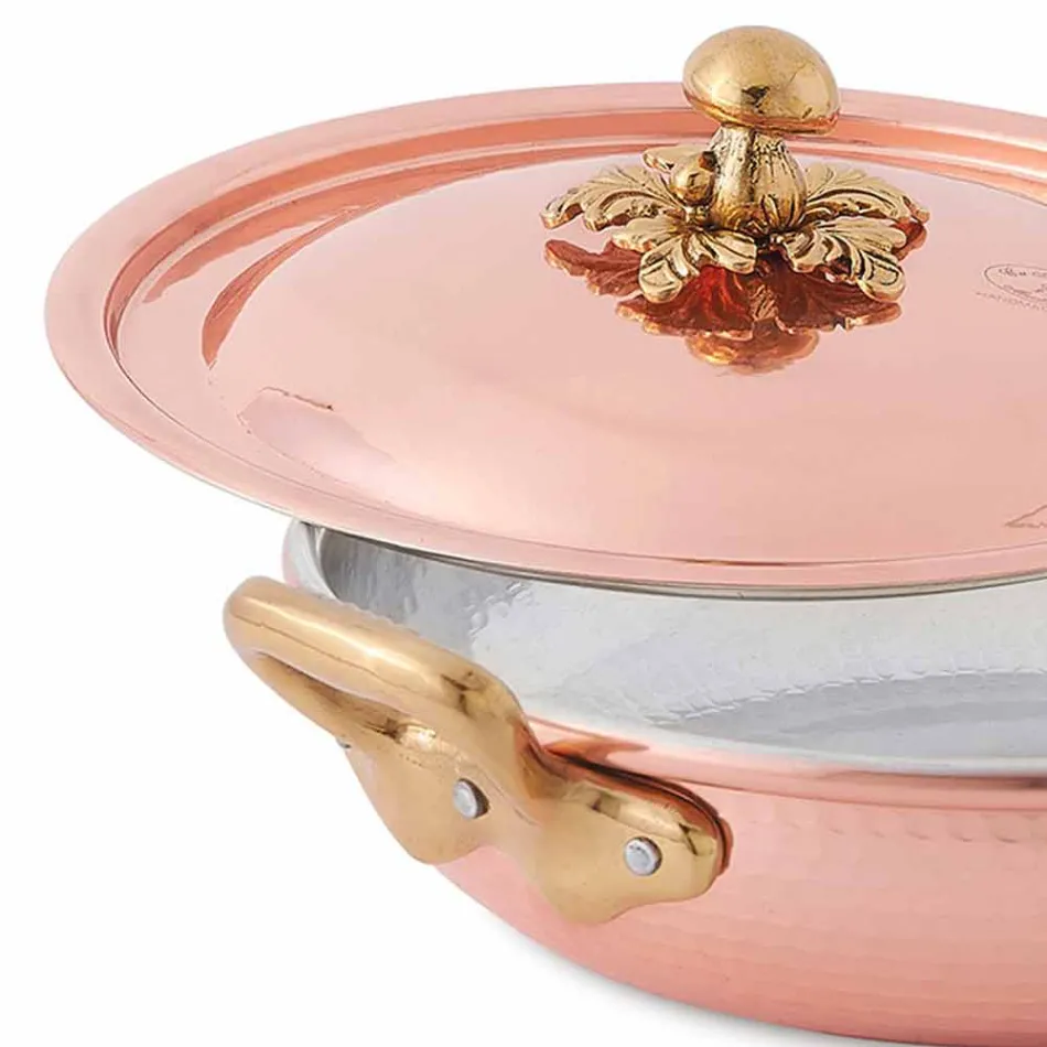 Round Design Tinned Copper Pan with Lid 28 cm - Mariastella Viadurini