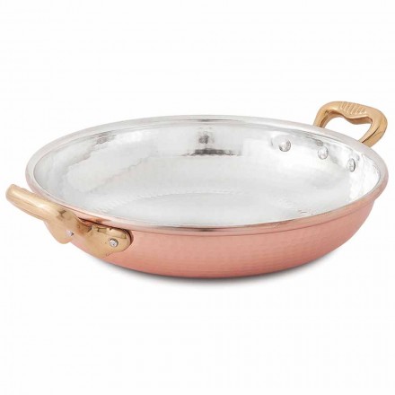 Round Hand Tinned Copper Pan 2 Handles and Lid 40 cm - Giangiorgio Viadurini