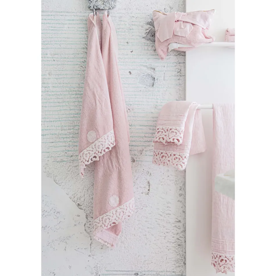 Heavy Linen Bath Towel with Italian Quality Poema Lace 2 Colours - Castle Viadurini