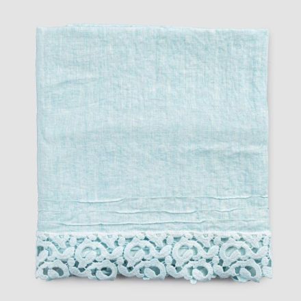 Heavy Linen Bath Towel with Italian Quality Poema Lace 2 Colours - Castle Viadurini