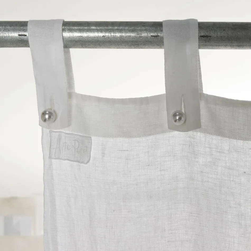 White and Light Linen Curtain with Elegant Central Lace Design - Geogeo Viadurini