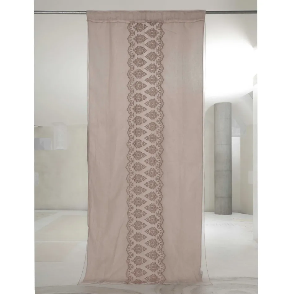 Light Linen Curtain with Organza and Gothic Embroidery in the Luxury Centre - Marinella Viadurini