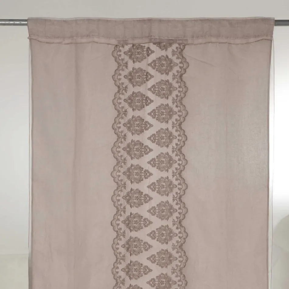 Light Linen Curtain with Organza and Gothic Embroidery in the Luxury Centre - Marinella Viadurini