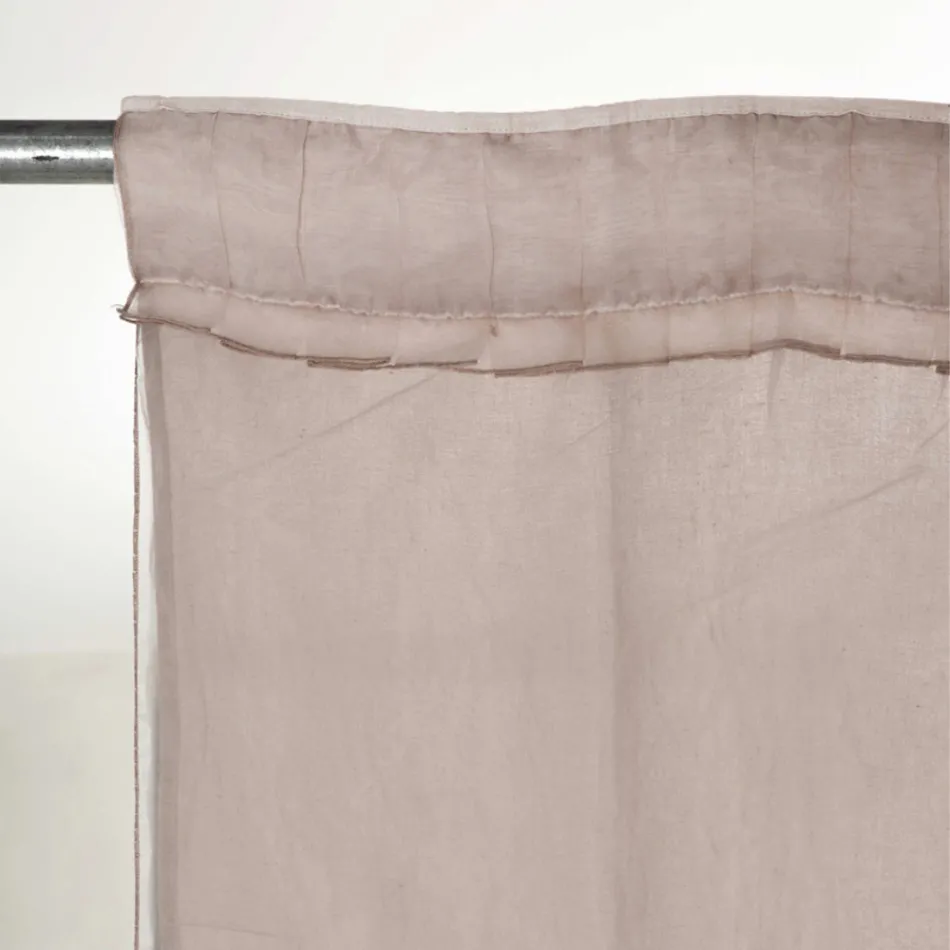 Light Linen Curtain with Organza and Gothic Embroidery in the Luxury Centre - Marinella Viadurini