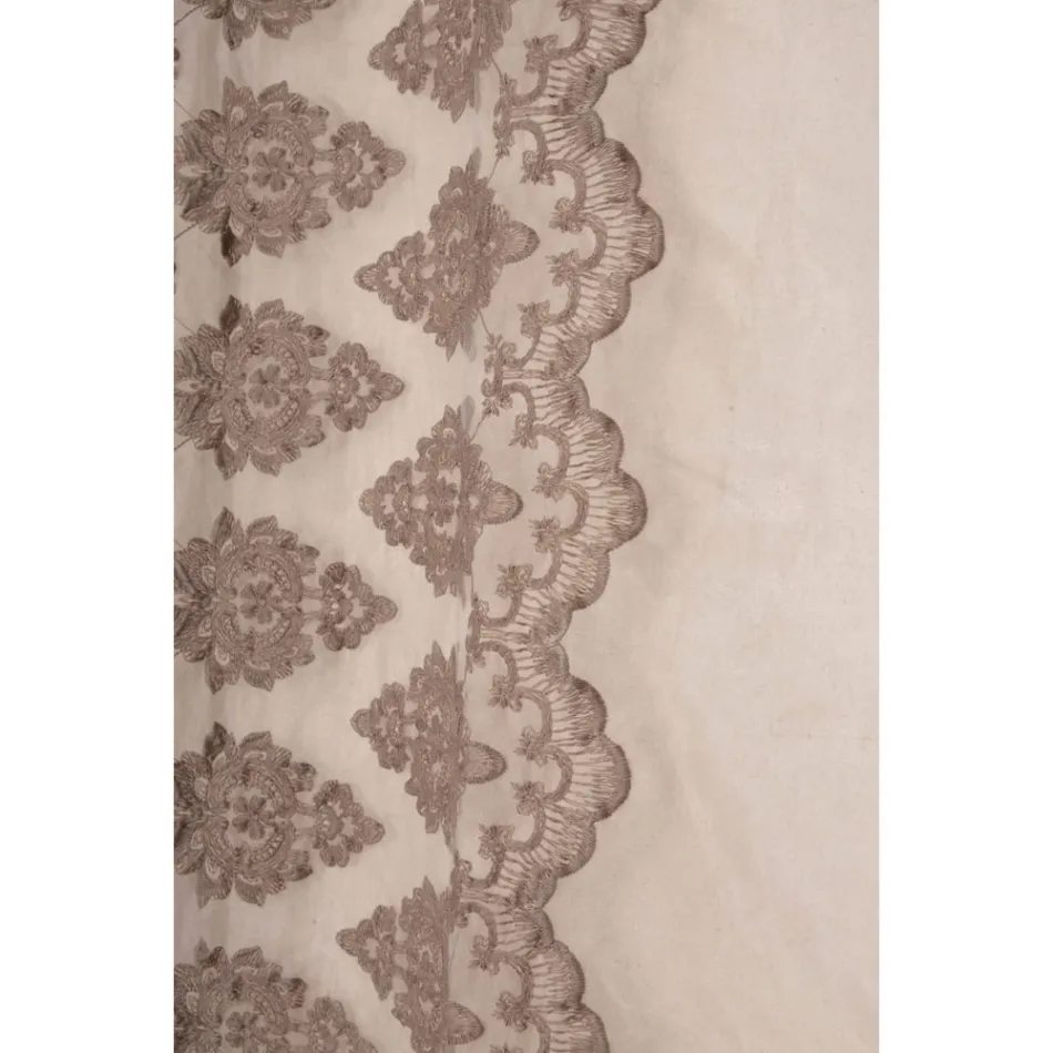 Light Linen Curtain with Organza and Gothic Embroidery in the Luxury Centre - Marinella Viadurini