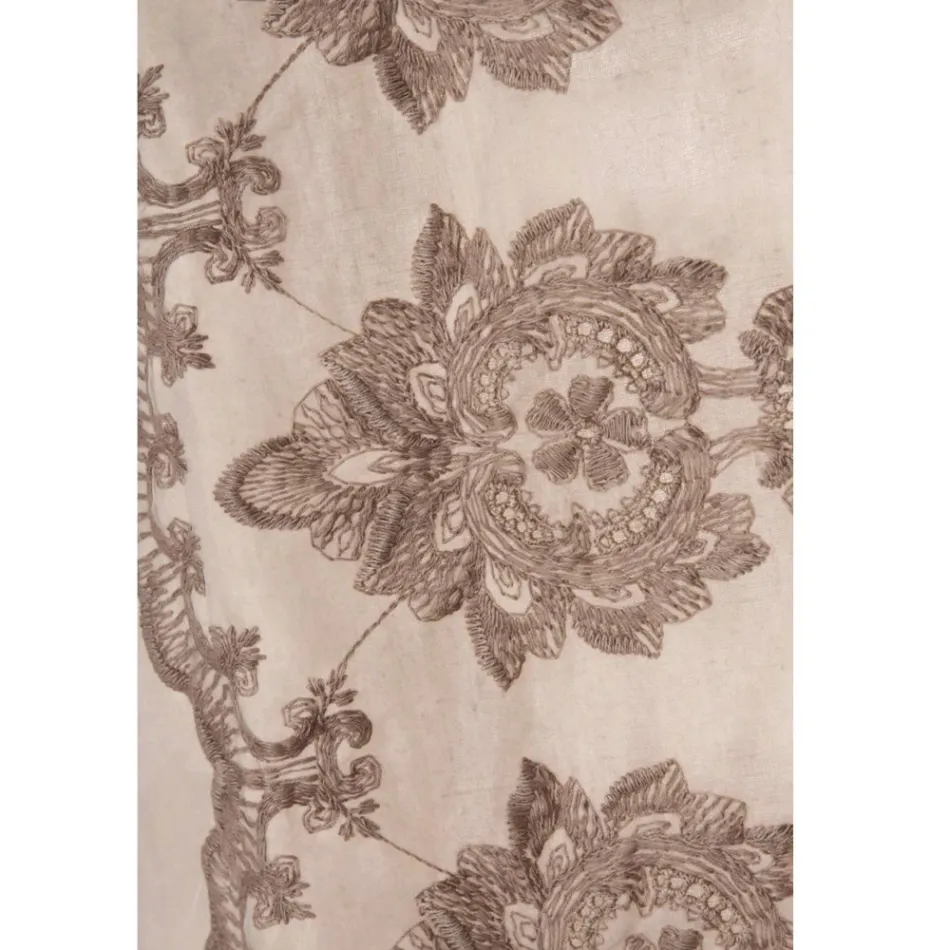 Light Linen Curtain with Organza and Gothic Embroidery in the Luxury Centre - Marinella Viadurini