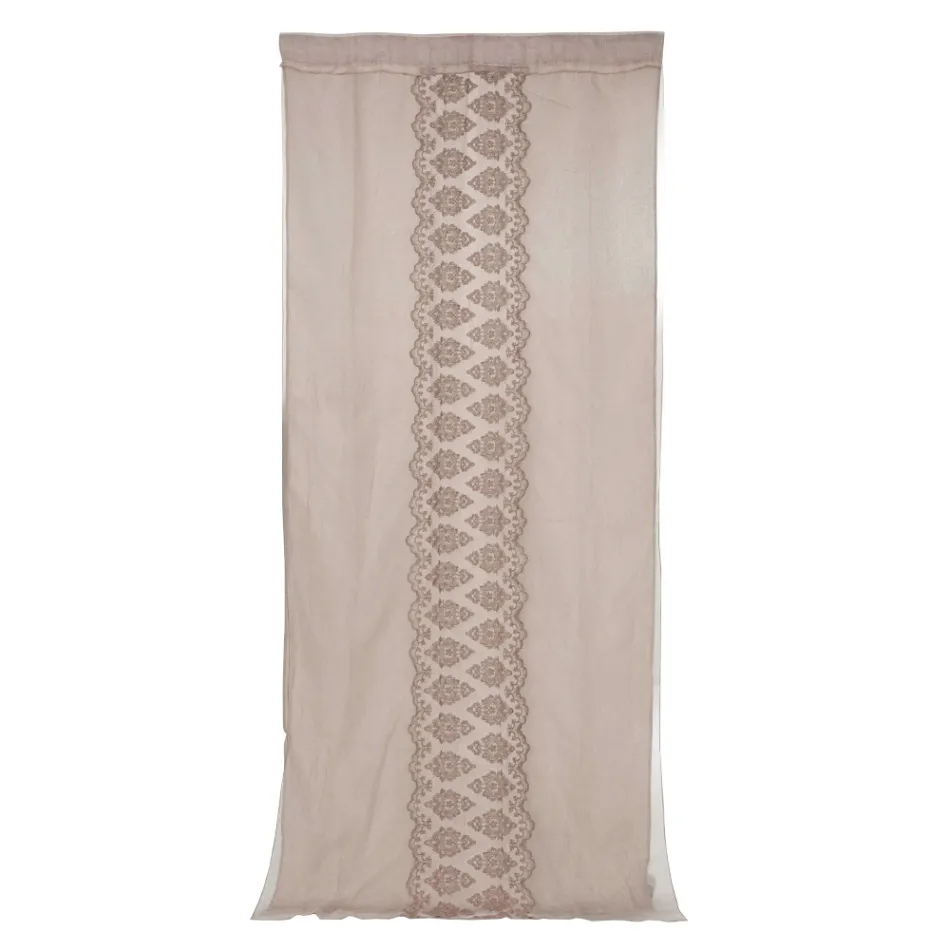 Light Linen Curtain with Organza and Gothic Embroidery in the Luxury Centre - Marinella Viadurini