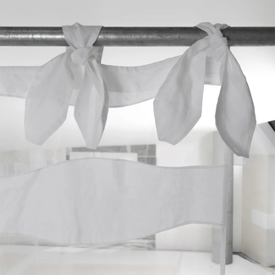 White Linen and Organza Curtain with Elegant Italian Design Embroidery - Oceanomare Viadurini