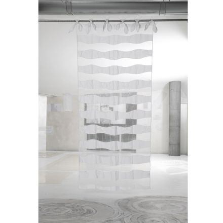 White Linen and Organza Curtain with Elegant Italian Design Embroidery - Oceanomare Viadurini