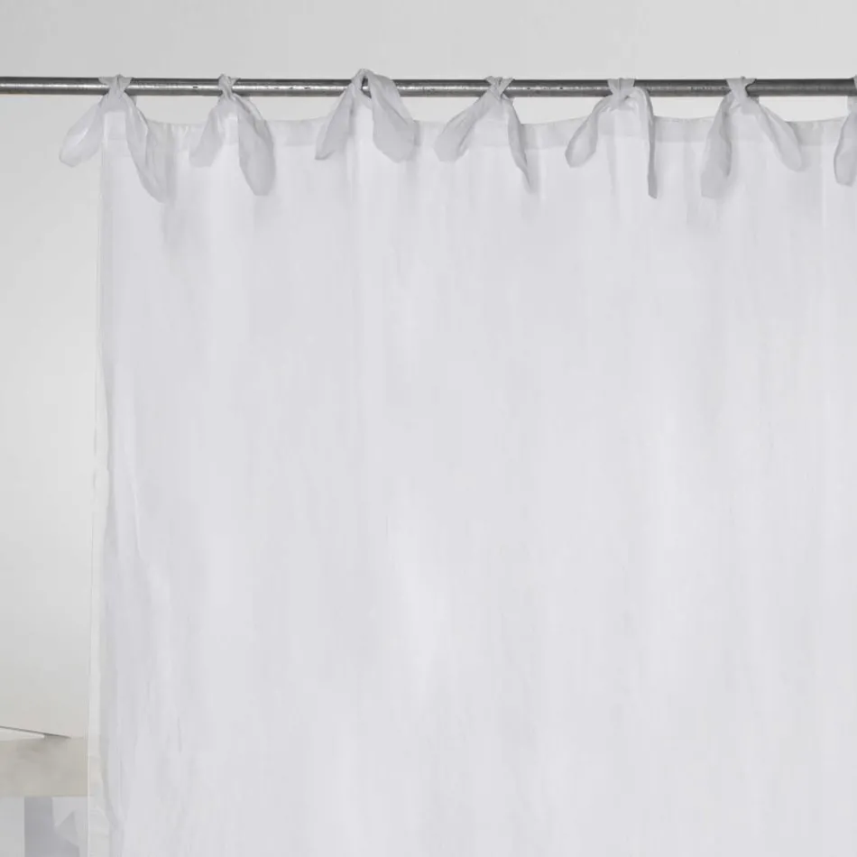 Curtain in White or Retro Light Linen and Organza with Luxury Ties - Karnak Viadurini