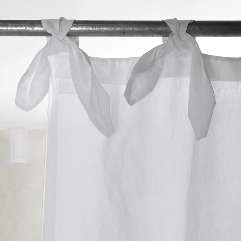 Curtain in White or Retro Light Linen and Organza with Luxury Ties - Karnak Viadurini