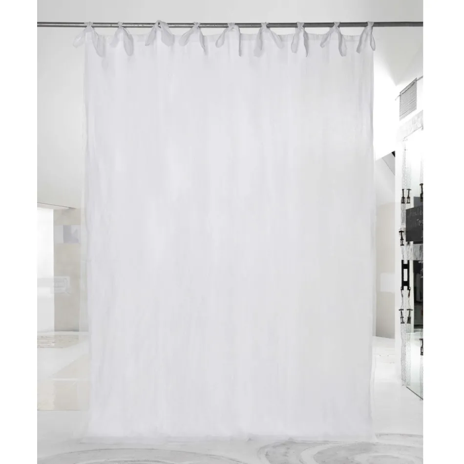 Curtain in White or Retro Light Linen and Organza with Luxury Ties - Karnak Viadurini