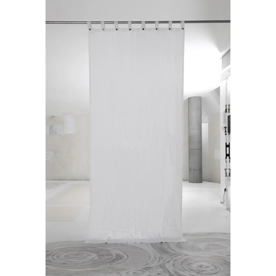 White Heavy Linen Curtain with Buttons Luxury Italian Quality - Gorgia Viadurini