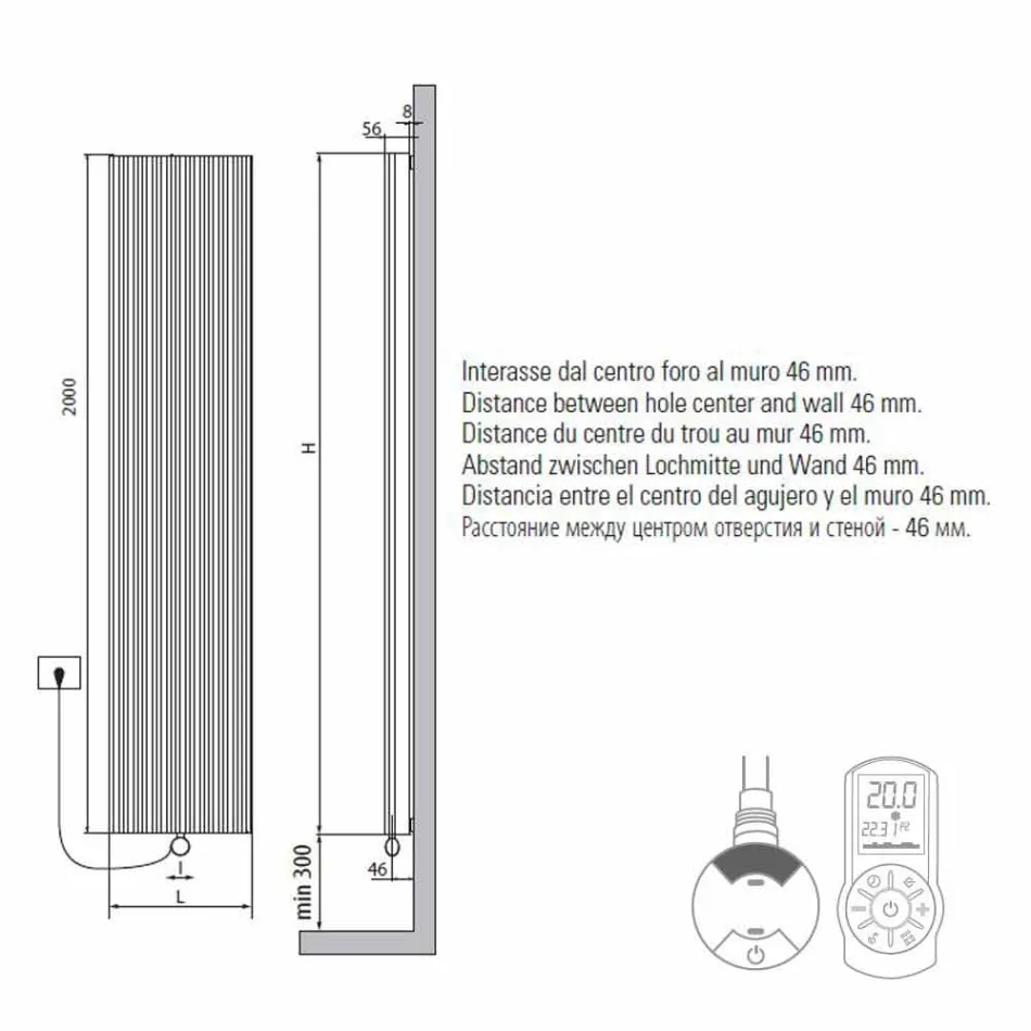 Vertical Design Electric Wall Radiator in Steel 900 W - 1000 Queues Viadurini