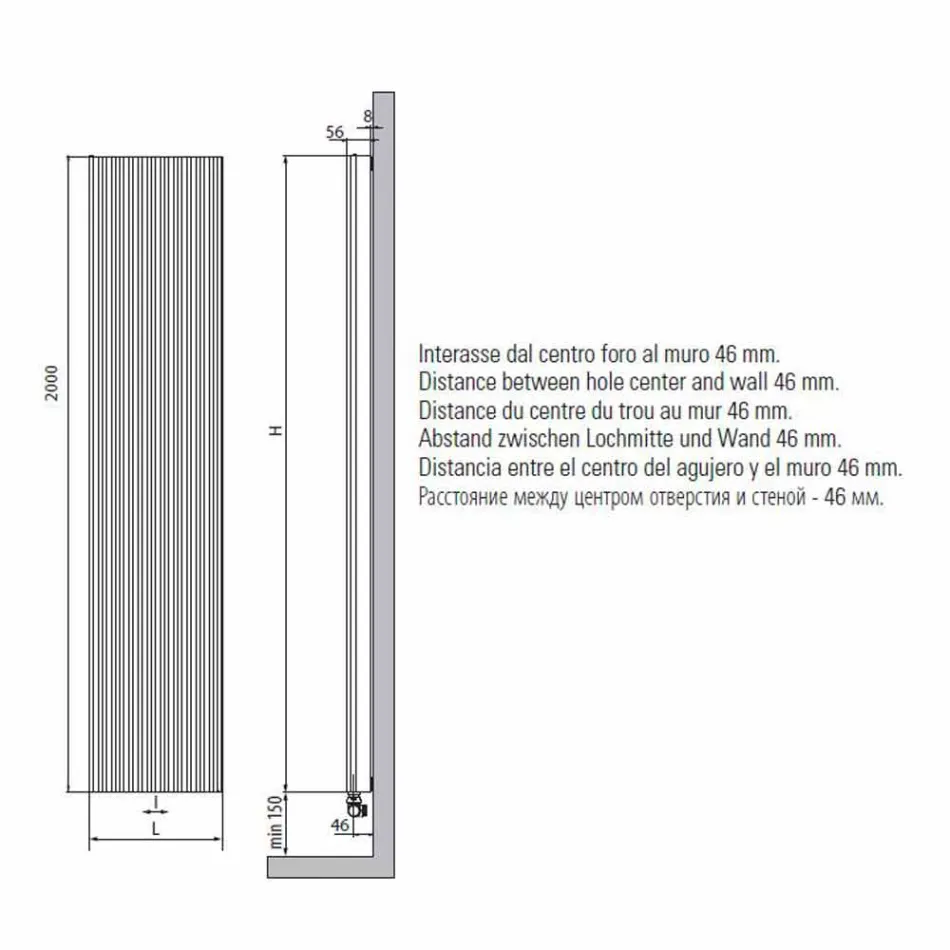 Vertical Design Hydraulic Wall Radiator in Steel 900 W - 1000 Queues Viadurini