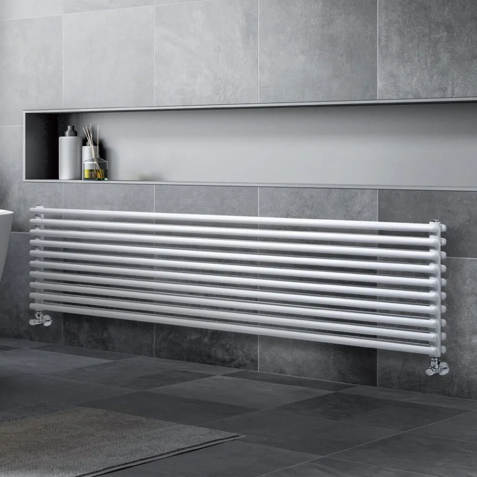 Hydraulic Radiator with Double Series of Horizontal Elements Made in Italy - Strega Viadurini