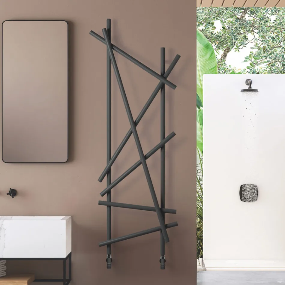 Steel Hydraulic Radiator with Round Section Pipes Made in Italy - Random Viadurini