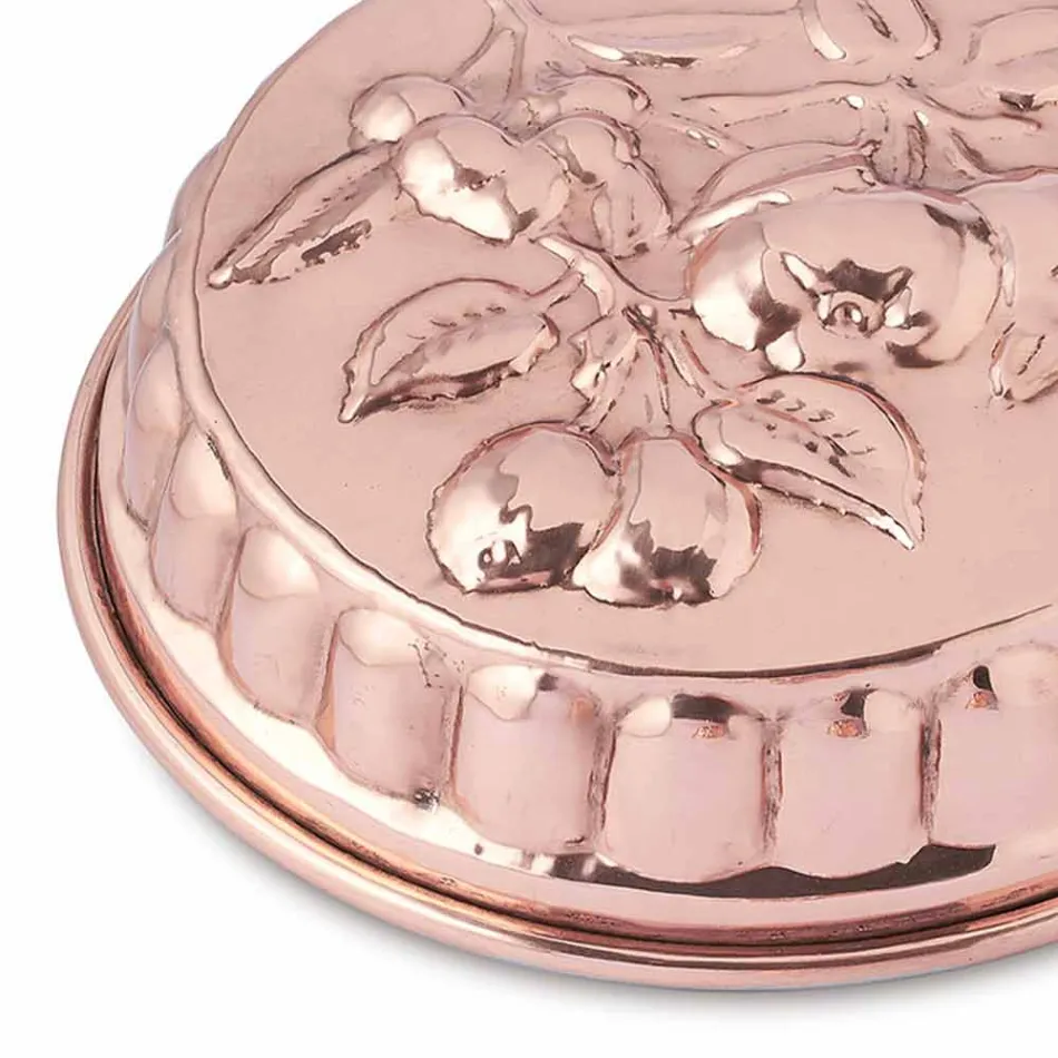 Round Hand Tinned Copper Cake Pan with Fruit Decoration 28 cm - Gianmattia Viadurini