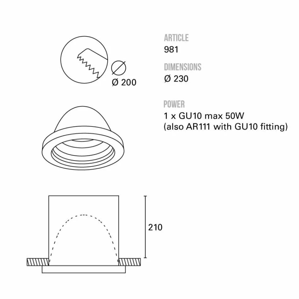 Toscot Carso built-in lighthouse Ø23 cm made in Tuscany Viadurini