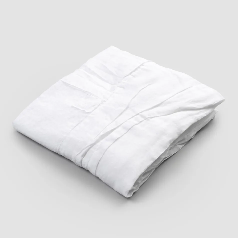 White Linen Tablecloth with Italian Luxury Pleated Border - Tippel Viadurini